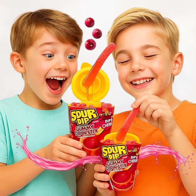 CANDIEXOTICS Sour Juicy Dip'N Stix – Sweet & Sour Chewy Candy for Kids Strawberry Candy Sticks (96 g)