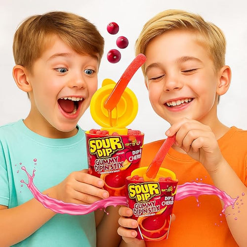 CANDIEXOTICS Sour Juicy Dip'N Stix – Sweet & Sour Chewy Candy for Kids Strawberry Candy Sticks (96 g)